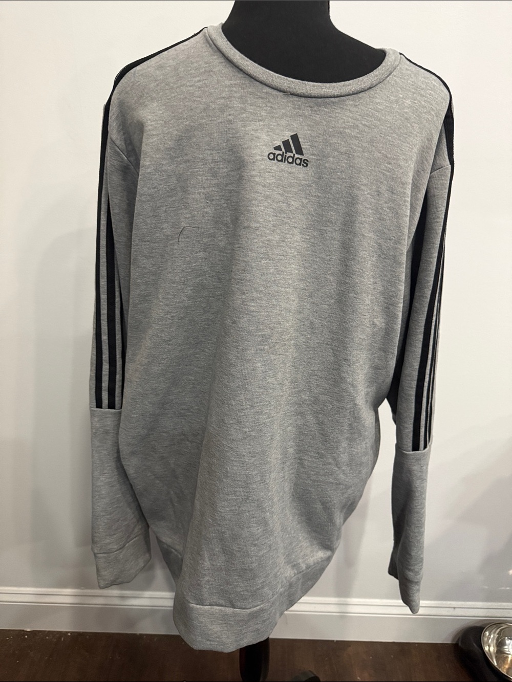 adidas Gray Crewneck Sweatshirt with Black Stripes